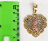 Plated Tri-Gold Virgin Mary 4mm Figaro Chain Necklace