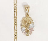 Plated Tri-Gold Virgin Mary 4mm Figaro Chain Necklace