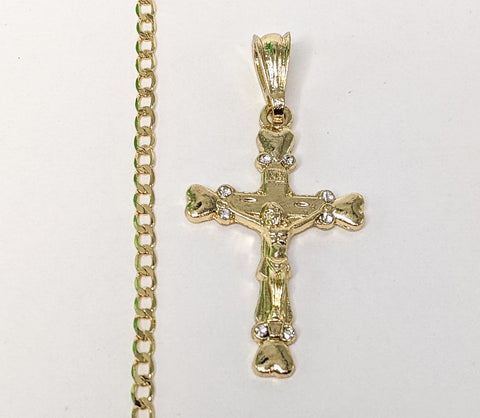 Plated Cross Pendant and 18" Cuban Chain Set