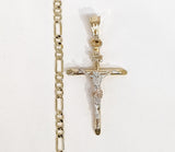 Plated Tri-Color Cross 4mm Figaro Chain Necklace