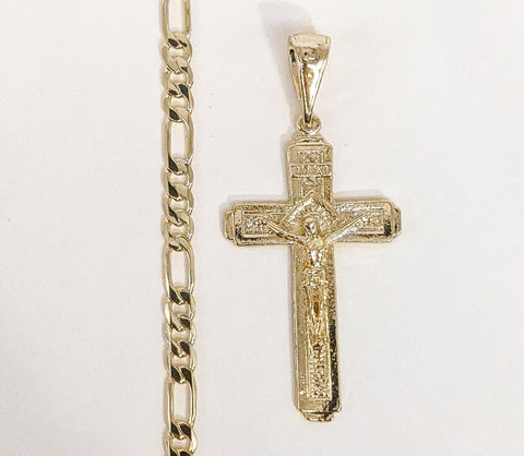 Plated Cross Pendant and Figaro Chain Set