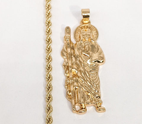 Plated Saint Jude Pendant and Rope/Braided Chain Set*