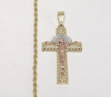 Plated Tri-Color Cross 3mm Rope/Braided Chain Necklace