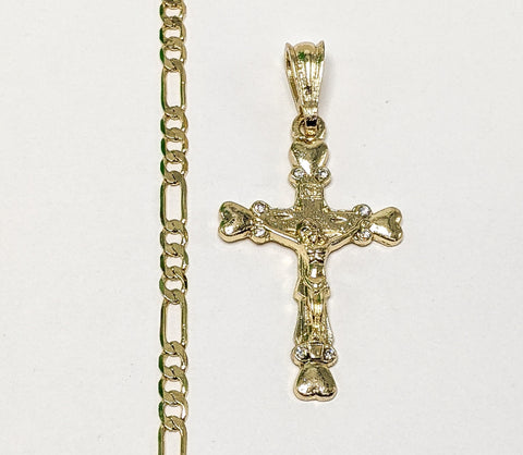 Plated Cross 4mm Figaro Chain Necklace