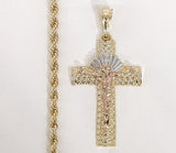 Plated Tri-Color Cross 4mm Rope/Braided Chain Necklace*