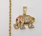 Plated Tri-Gold Elephant 3mm Rope/Braided Chain Necklace