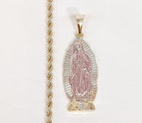 Plated Tri-Gold Virgin Mary 2mm Rope/Braided Chain Necklace