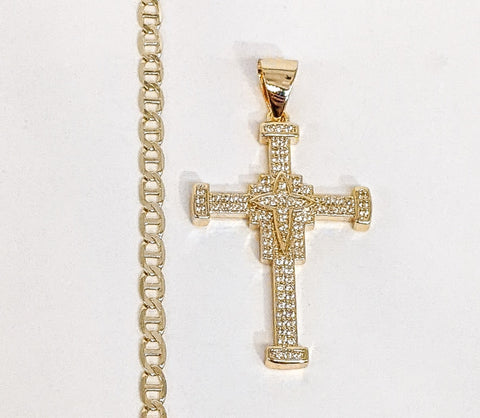 Plated Cross 4mm Mariner Anchor Chain Necklace