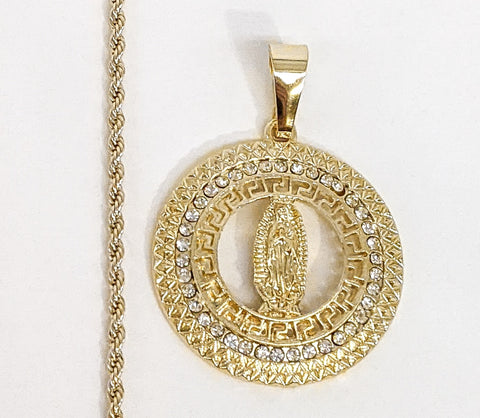 Plated Virgin Mary 2mm Rope/Braided Chain Necklace