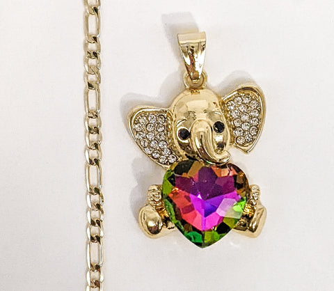 Plated Elephant Pendant and Figaro Chain Set