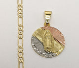 Plated Tri-Color Virgin Mary 4mm Figaro Chain Necklace