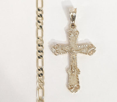 Plated Cross 5mm Figaro Chain Necklace