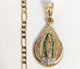 Plated Multicolor Virgin Mary Pendant and Figaro Chain Set