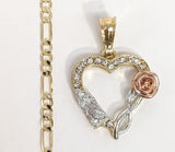 Plated Tri-Gold Virgin Mary Pendant and Figaro Chain Set