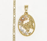 Plated Tri-Gold Butterfly 3mm Figaro Chain Necklace