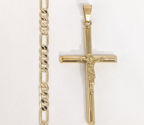 Plated Cross Pendant and Figaro Chain Set