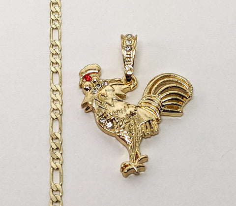 Plated Rooster 3mm Figaro Chain Necklace