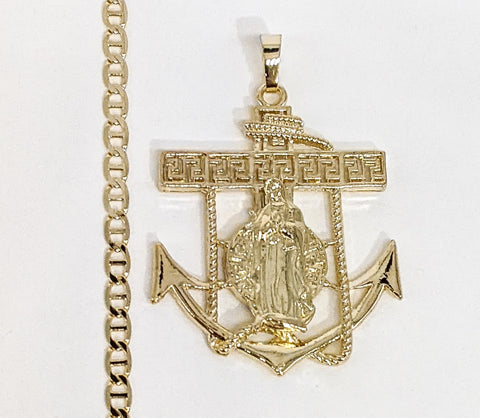 Plated Virgin Mary 4mm Mariner Anchor Chain Necklace