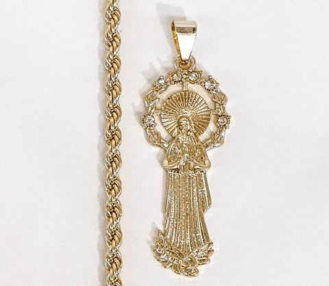 Plated Virgin Mary 4mm Rope/Braided Chain Necklace