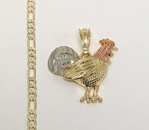 Plated Tri-Color Rooster Figaro 3mm Chain Necklace