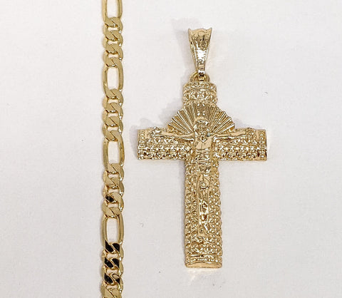 Plated Cross 5mm Figaro Chain Necklace