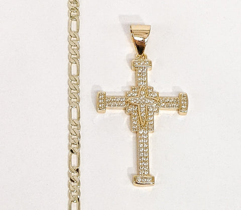 Plated Cross 3mm Figaro Chain Necklace