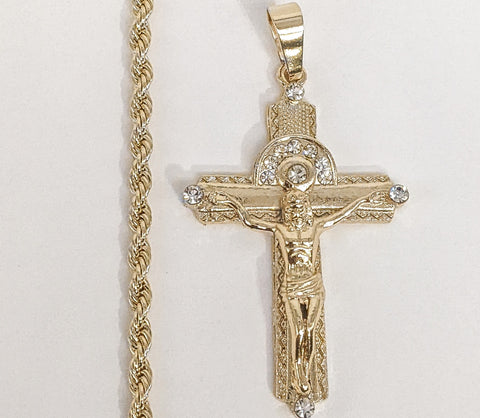 Plated Cross 4mm Rope/Braided Chain Necklace*