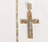 Plated Multicolor Cross 3mm Figaro Chain Necklace