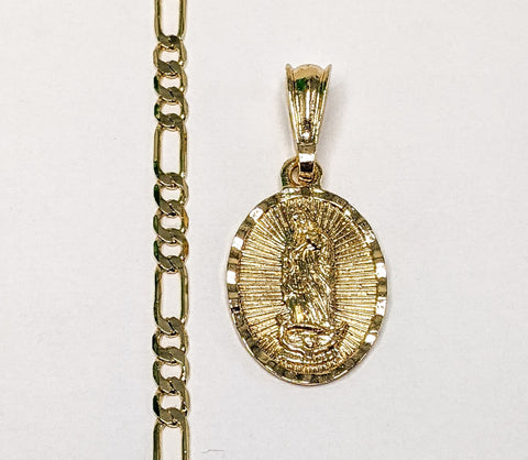 Plated Virgin Mary 4mm Figaro Chain Necklace