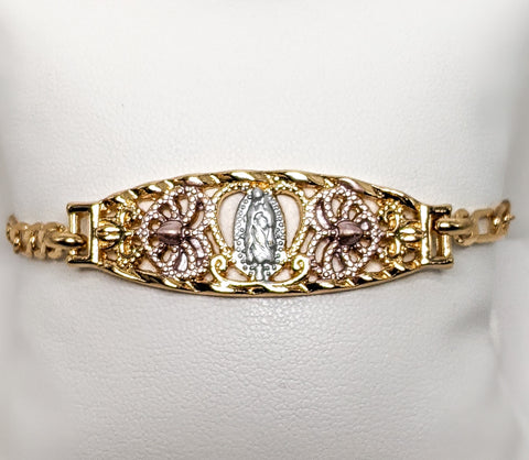 Plated Tri-Gold Virgin Mary Adjustable Bracelet
