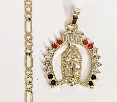 Plated Virgin Mary Pendant and Figaro Chain Set