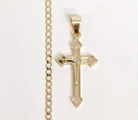 Plated Cross Pendant and 18" Cuban Chain Set