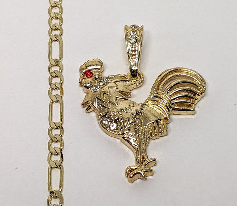 Plated Rooster 4mm Figaro Chain Necklace