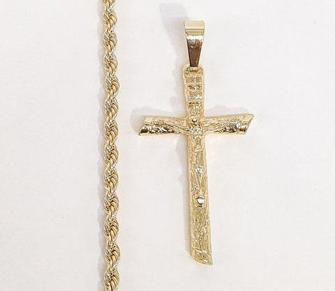 Plated Cross Pendant and Rope/Braided Chain Set