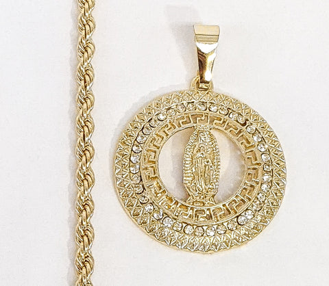 Plated Virgin Mary 4mm Rope/Braided Chain Necklace