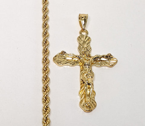 Plated Cross 4mm Rope/Braided Chain Necklace