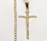 Plated Cross Pendant and 18" Cuban Chain Set