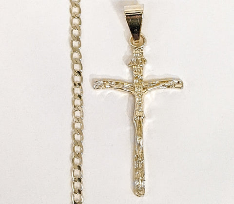 Plated Cross Pendant and 18" Cuban Chain Set