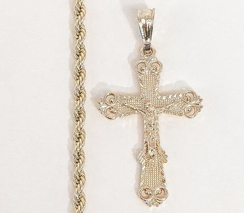 Plated Cross 4mm Rope/Braided Chain Necklace