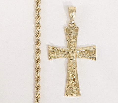 Plated Cross 4mm Rope/Braided Chain Necklace