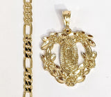 Plated Virgin Mary Pendant and Figaro Chain Set