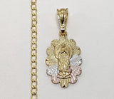 Plated Tri-Gold Virgin Mary 3mm Cuban Chain Necklace