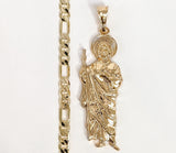 Plated Saint Jude Pendant and Figaro Chain Set