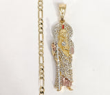 Plated Tri-Gold Saint Jude Pendant and Figaro Chain Set