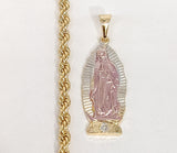 Plated Tri-Gold Virgin Mary 4mm Rope/Braided Chain Necklace