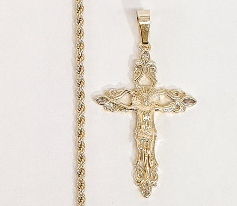 Plated Cross 2mm Rope/Braided Chain Necklace