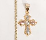 Plated Tri-Gold Cross 2mm Rope/Braided Chain Necklace