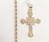 Plated Tri-Gold Cross 4mm Rope/Braided Chain Necklace