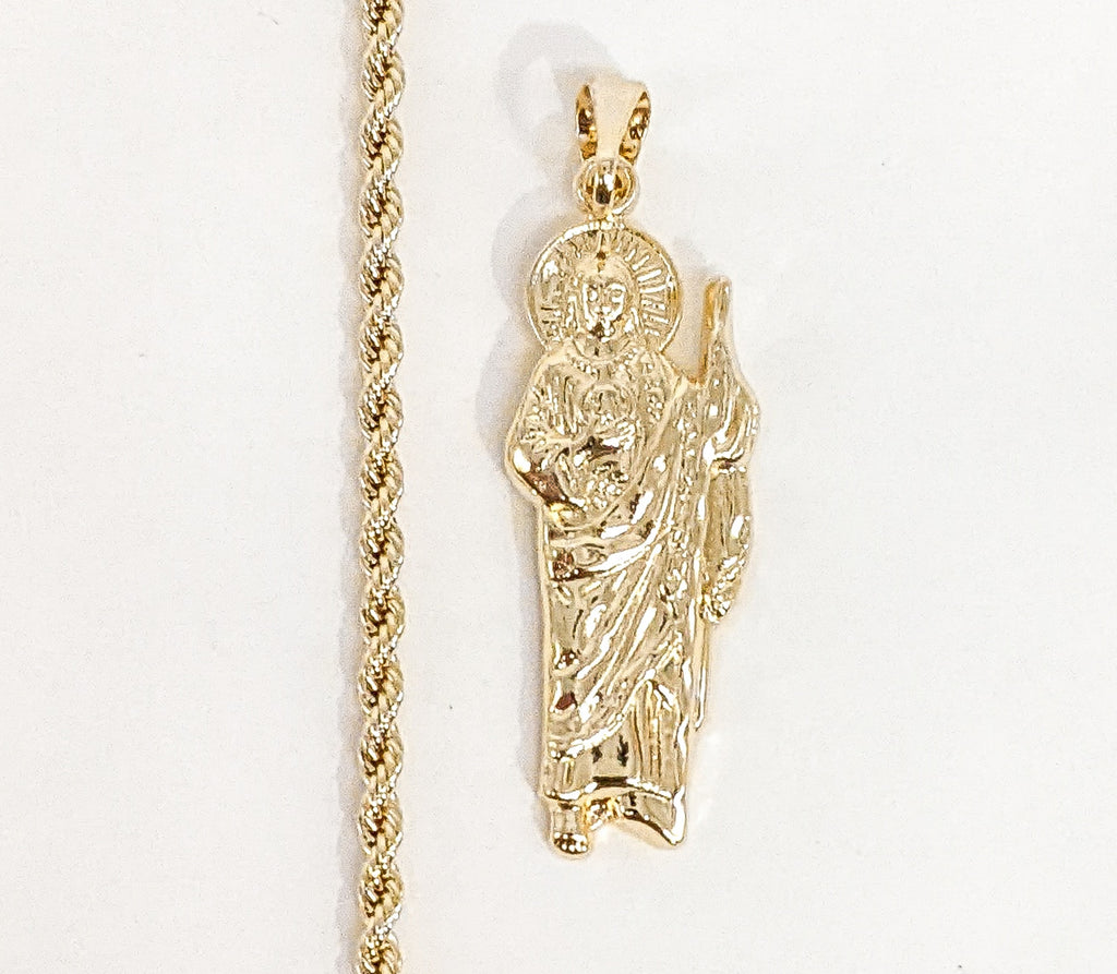 Large Gold St Jude Pendant San Judas Tadeo Medalla Charm medallion Patron  Saint of Hopeless Cause Rosary Necklace Jewelry Supply N-1338 N-1339