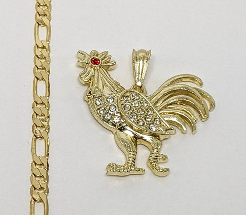 Plated Rooster 5mm Figaro Chain Necklace